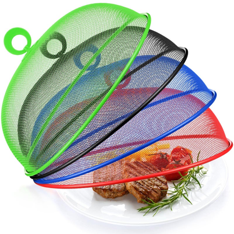 Foaincore 8 Pcs Metal Mesh Food Tents 11 Inch Outdoor Food Covers Screen Plate Covers Reusable Food Net Covers Against Fruit Flies for Table Picnic Camping Outside Parties 