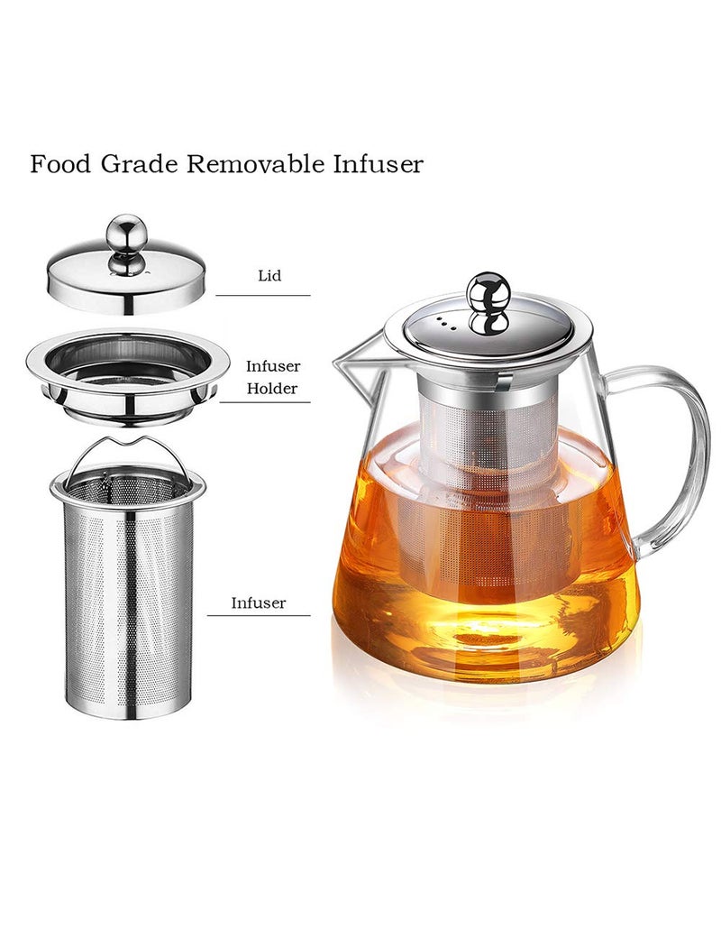 TMOST Glass Teapot with Infuser Tea Pot 32oz/43oz Tea Kettle Stovetop Safe Blooming and Loose Leaf Tea Maker Set (43oz/ 1300ml) - Image 3