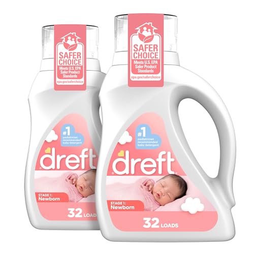 Dreft مسحوق غسيل ملابس الأطفال حديثي الولادة من دريفت، لطيف على البشرة الحساسة، متوافق مع HE، عبوة 2، 32 غسلة لكل منها - Image 1