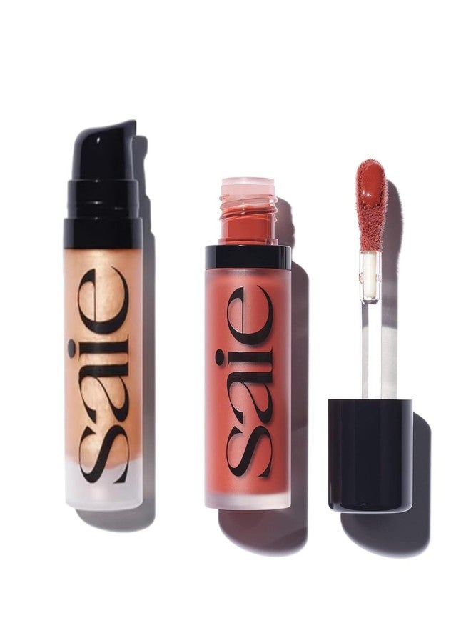 Saie Mini Glowy Super Gel Lightweight llluminator & Makeup Primer - Sunglow (0.5 oz) + Dew Blush - Lightweight Liquid Blush with a Blendable + Buildable Cream Finish - Spicy (.40 oz) - Image 1