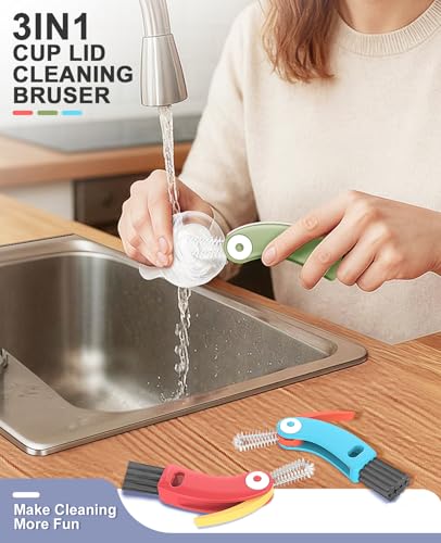 Mocybol 3 in 1 Cup Lid Cleaning Brush 3 PCS - Multifunctional Cleaning Brush Set for Tight Spaces, Bottle Gaps & Travel Mugs | Portable Durable Cup Lid Cleaner Tools (Multicolor) - Image 2