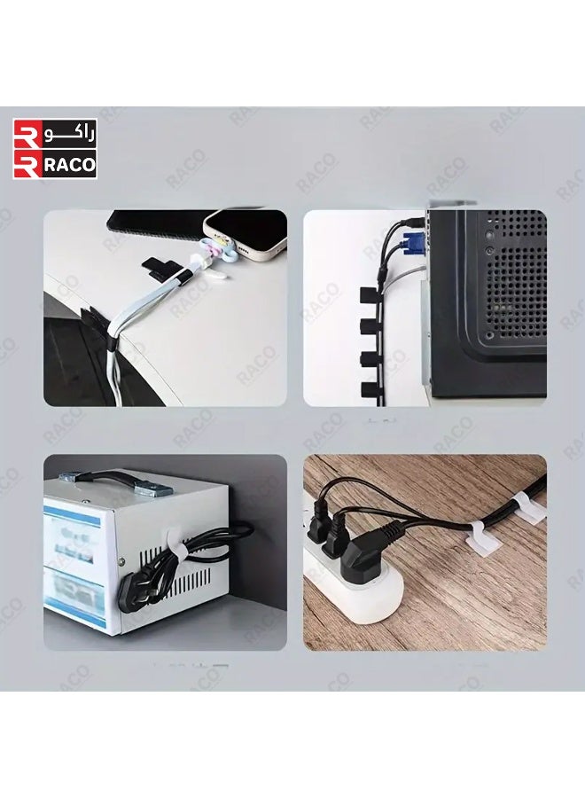 راكو منظم كابلات نايلون (١٠ قطع) - أسود | أحزمة كابلات لاصقة | منظم كابلات تحت المكتب | مشابك أسلاك لاصقة | منظم أسلاك بظهر لاصق للمكتب | تنظيم المنزل والمكتب - Image 4