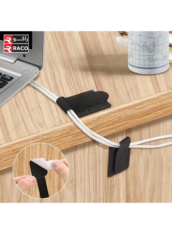 راكو منظم كابلات نايلون (١٠ قطع) - أسود | أحزمة كابلات لاصقة | منظم كابلات تحت المكتب | مشابك أسلاك لاصقة | منظم أسلاك بظهر لاصق للمكتب | تنظيم المنزل والمكتب - Image 5