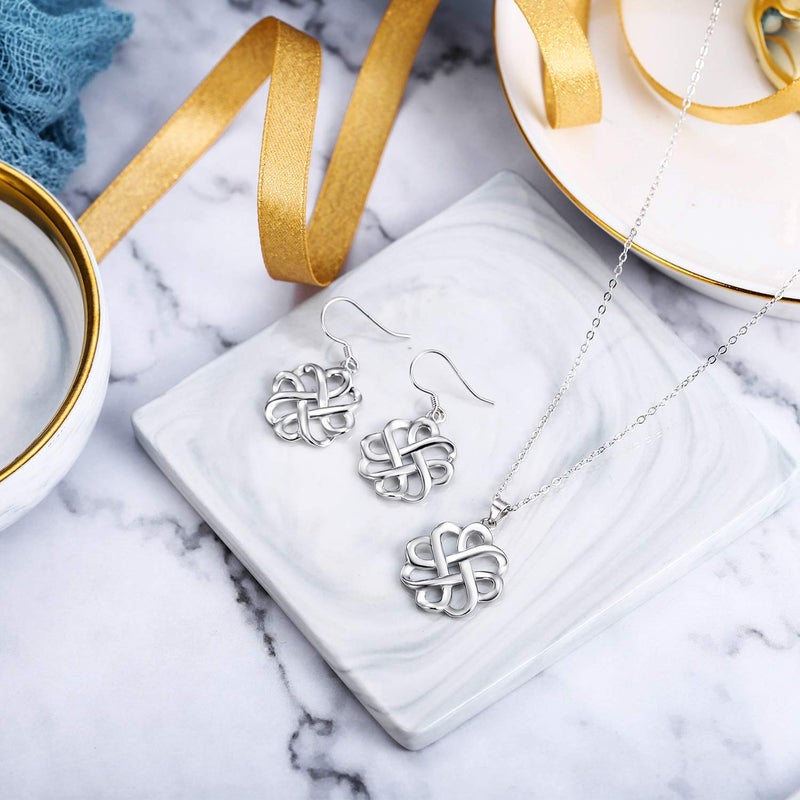 BriLove 925 Sterling Silver Endless Love Vintage Irish Celtic Knot Hook Earrings Pendant Necklace Jewelery Set for Womens - Image 3