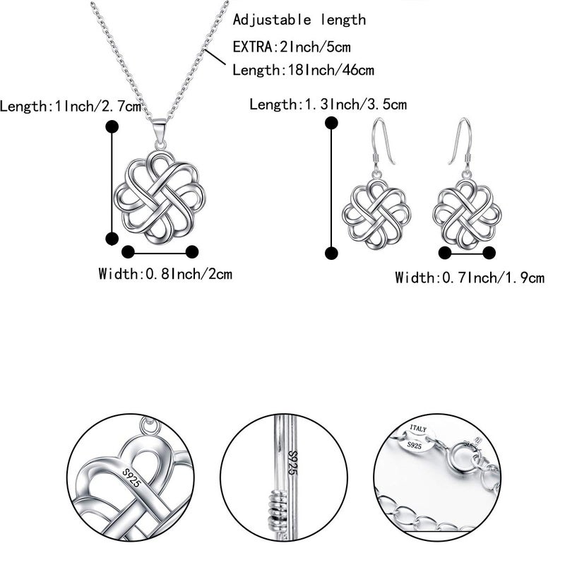 BriLove 925 Sterling Silver Endless Love Vintage Irish Celtic Knot Hook Earrings Pendant Necklace Jewelery Set for Womens - Image 4