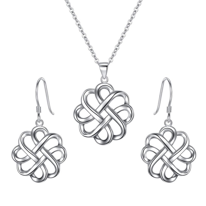 BriLove 925 Sterling Silver Endless Love Vintage Irish Celtic Knot Hook Earrings Pendant Necklace Jewelery Set for Womens - Image 1