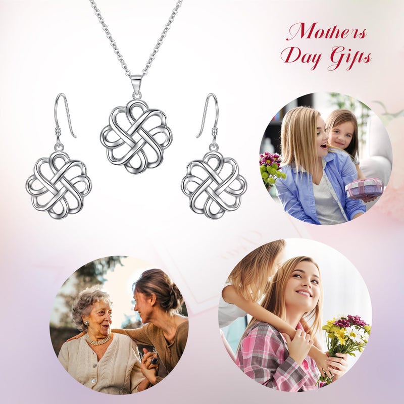 BriLove 925 Sterling Silver Endless Love Vintage Irish Celtic Knot Hook Earrings Pendant Necklace Jewelery Set for Womens - Image 5