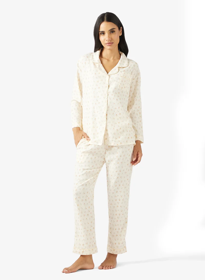 جينجر طقم قميص بيجاما مزهر بأزرار