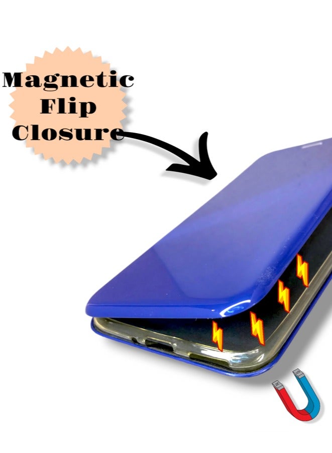 For Huawei Y7 / Y7 Prime (2019) Glossy Plastic Ceramic Magnetic Flip Cover, Headphones Filter and Card Slot Compatible With Huawei Y7 / Y7 Prime (2019) (6.26') (Blue)  - Image 3