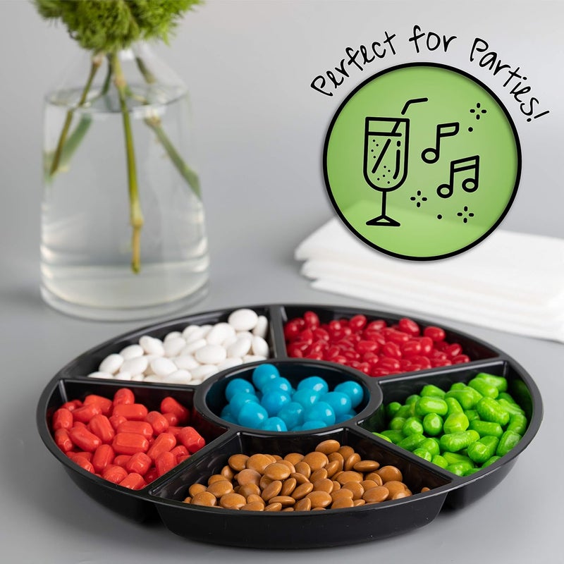 PLASTICPRO 6 Sectional Round Plastic Serving Tray/Platter (2, Black) - Image 4