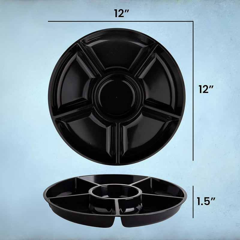 PLASTICPRO 6 Sectional Round Plastic Serving Tray/Platter (2, Black) - Image 5