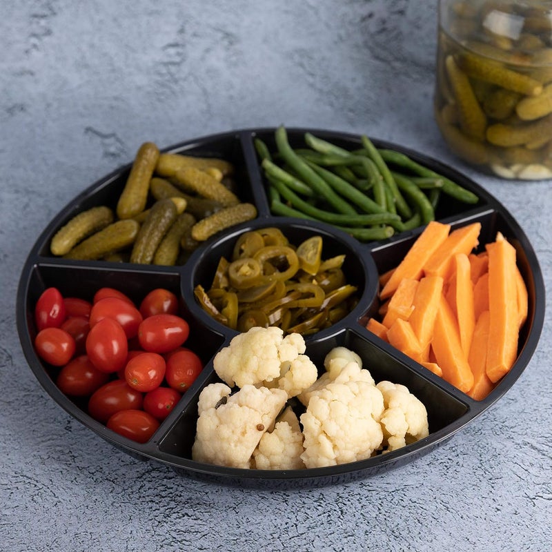 PLASTICPRO 6 Sectional Round Plastic Serving Tray/Platter (2, Black) - Image 3