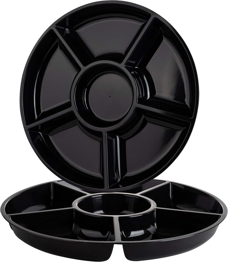 PLASTICPRO 6 Sectional Round Plastic Serving Tray/Platter (2, Black) - Image 1