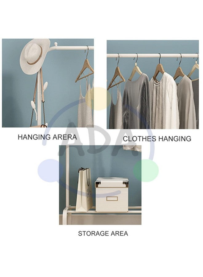 ADA® Premium High Density Metal Garment Rack with Top Rod and Lower Storage Shelf, Heavy Duty 8 Hooks Clothes Stand for Bedroom, Living Room and Entryway - 110 x 38 x 148cm (White) - Image 2