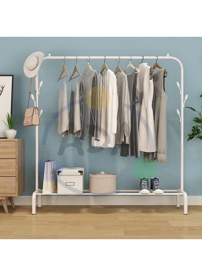 ADA® Premium High Density Metal Garment Rack with Top Rod and Lower Storage Shelf, Heavy Duty 8 Hooks Clothes Stand for Bedroom, Living Room and Entryway - 110 x 38 x 148cm (White) - Image 1