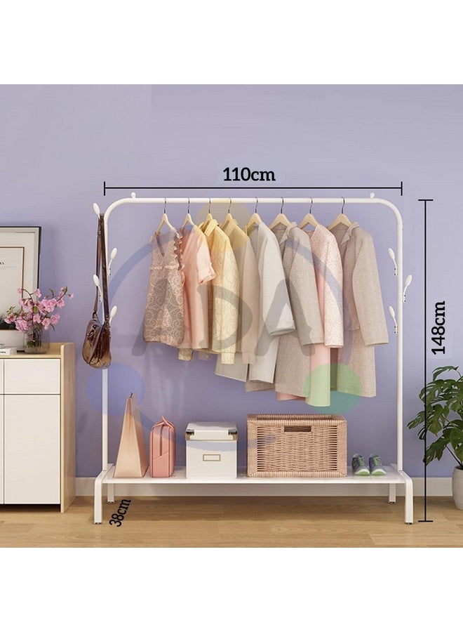 ADA® Premium High Density Metal Garment Rack with Top Rod and Lower Storage Shelf, Heavy Duty 8 Hooks Clothes Stand for Bedroom, Living Room and Entryway - 110 x 38 x 148cm (White) - Image 5