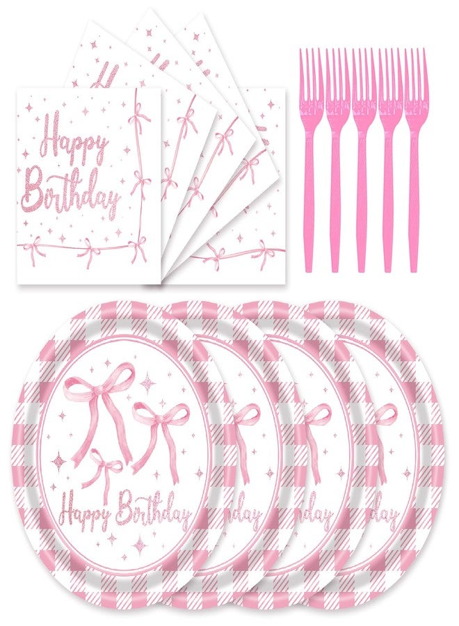 LYFREE 72Pcs Pink Bow Plates and Napkins, Coquette Birthday Party Supplies Pink Bow Paper Plates and Napkins Forks Tableware Decorations for 24 Guests - Image 1