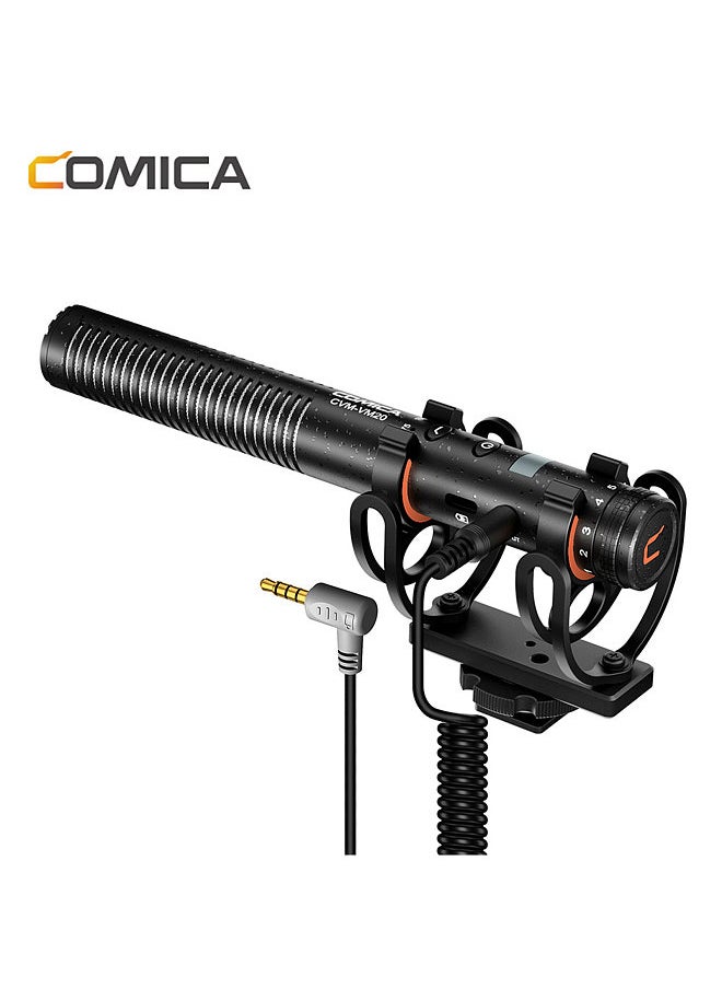 COMICA CVM-VM20 Video Cardioid Condenser Microphone 2-level Low Cut Noise Canceling 3.5mm Monitoring with Shock Mount Windscreens Carrying Case Built-in 300mAh Battery for Smartphone DSLR Mirrorless Camera  - Image 5