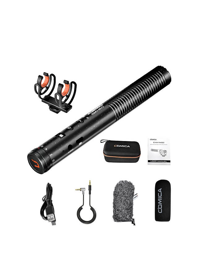 COMICA CVM-VM20 Video Cardioid Condenser Microphone 2-level Low Cut Noise Canceling 3.5mm Monitoring with Shock Mount Windscreens Carrying Case Built-in 300mAh Battery for Smartphone DSLR Mirrorless Camera  - Image 3