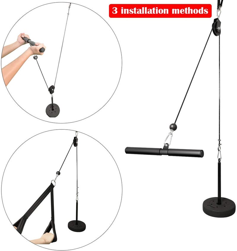 LFJ LAT Pull Down and Lift Weight Pulley System Cable Machine Pulley Attachment for Triceps Pull Down, Biceps Curl, Back, Forearm, Shoulder Home Gym Equipment (Set with Tricep Strap,Straight Bar) - Image 2