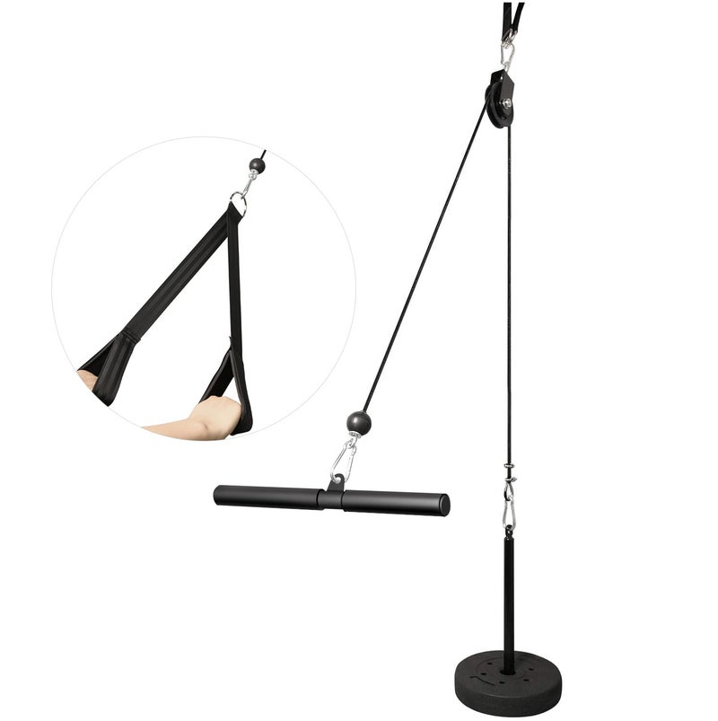 LFJ LAT Pull Down and Lift Weight Pulley System Cable Machine Pulley Attachment for Triceps Pull Down, Biceps Curl, Back, Forearm, Shoulder Home Gym Equipment (Set with Tricep Strap,Straight Bar) - Image 1