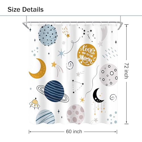 Ufeela Kids Boys Shower Curtain - Cartoon Planet Cute Universe Galaxy Space Moon Kid Shower Bathroom Set Baby Print Cosmos for Boys Girls Kids Bath Curtain Accessories Decor 60Wx72L - Image 5