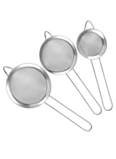RAQTA 3-Piece Fine Mesh Strainer Set | Stainless Steel Sieves (7cm, 8cm, 10cm) with Non-Slip Handle | Kitchen Strainers for Tea, Cocktails, Juice, Flour, Spices & Baking  - Image 1