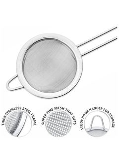 RAQTA 3-Piece Fine Mesh Strainer Set | Stainless Steel Sieves (7cm, 8cm, 10cm) with Non-Slip Handle | Kitchen Strainers for Tea, Cocktails, Juice, Flour, Spices & Baking  - Image 3