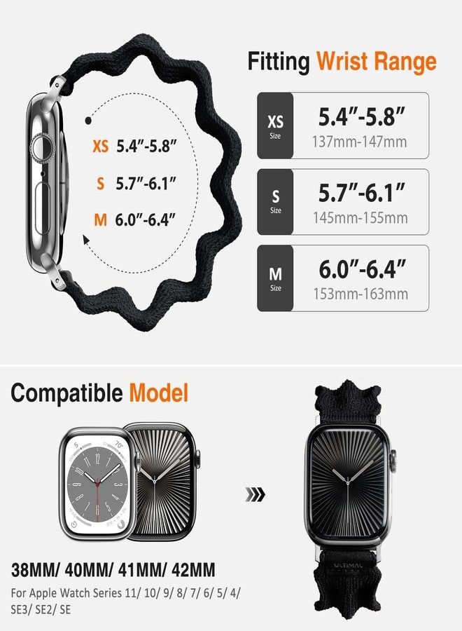 ULTIMAL Band Compatible with Apple Watch Band 42mm/40mm/41mm/38mm, Fits iWatch Series 11/10/9/8/7/6/5/4/SE/SE2/SE3, Stretchy Nylon Braided Elastic（S,Black） - Image 5