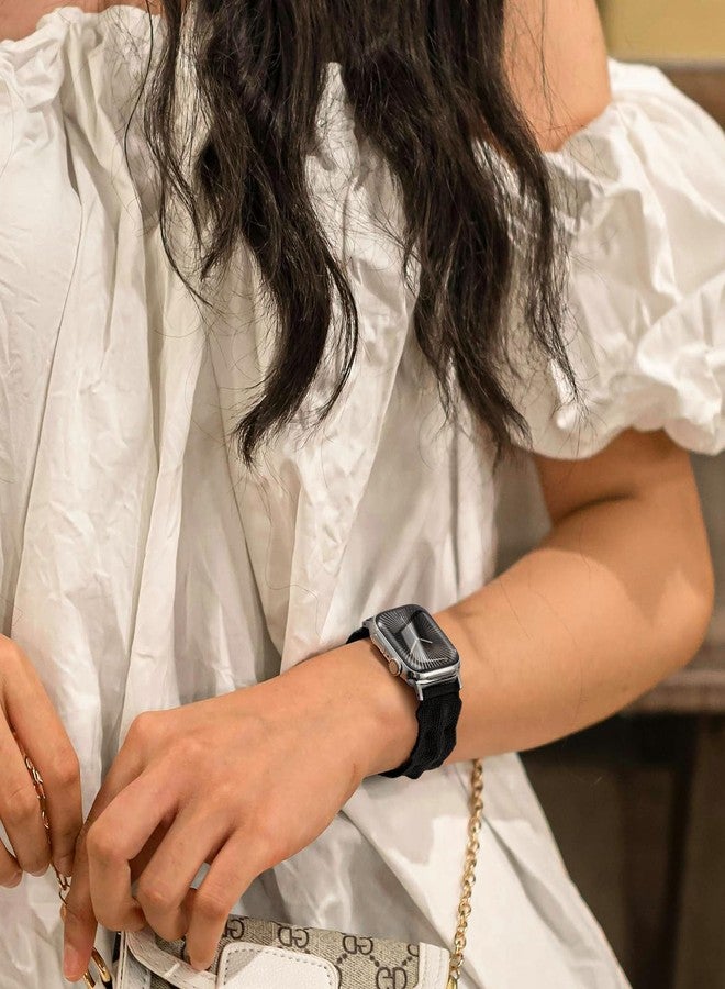 ULTIMAL Band Compatible with Apple Watch Band 42mm/40mm/41mm/38mm, Fits iWatch Series 11/10/9/8/7/6/5/4/SE/SE2/SE3, Stretchy Nylon Braided Elastic（S,Black） - Image 4