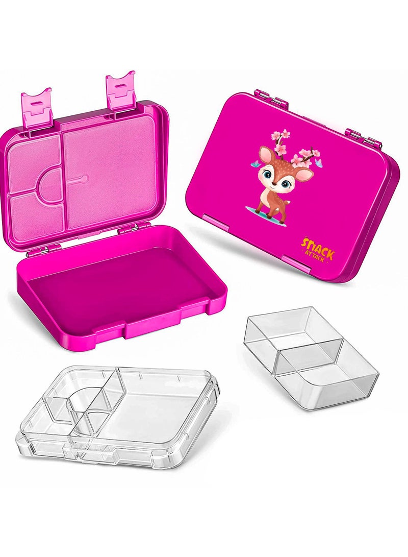 Snack attack Lunch Box Bento style Purple Color for Kids|4 & 6 Convertible Compartments| BPA FREE| LEAK PROOF| Dishwasher Safe | Back to School Season |Food Graded Materials| Made of Triton| Deer - Image 1