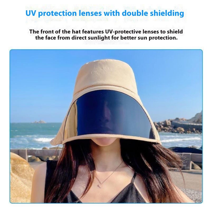 Women's Sun Hat with Neck Flap UV Protection Wide Brim Beach Bucket Hat - Image 3
