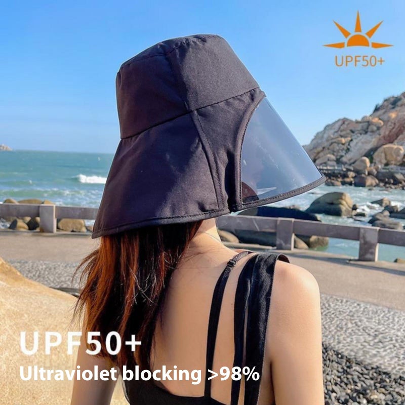 Women's Sun Hat with Neck Flap UV Protection Wide Brim Beach Bucket Hat - Image 5