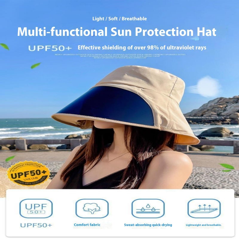 Women's Sun Hat with Neck Flap UV Protection Wide Brim Beach Bucket Hat - Image 4