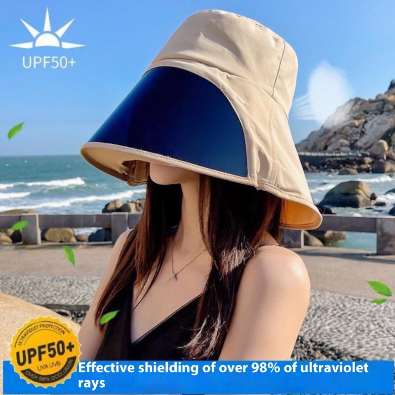 Women's Sun Hat with Neck Flap UV Protection Wide Brim Beach Bucket Hat - Image 2
