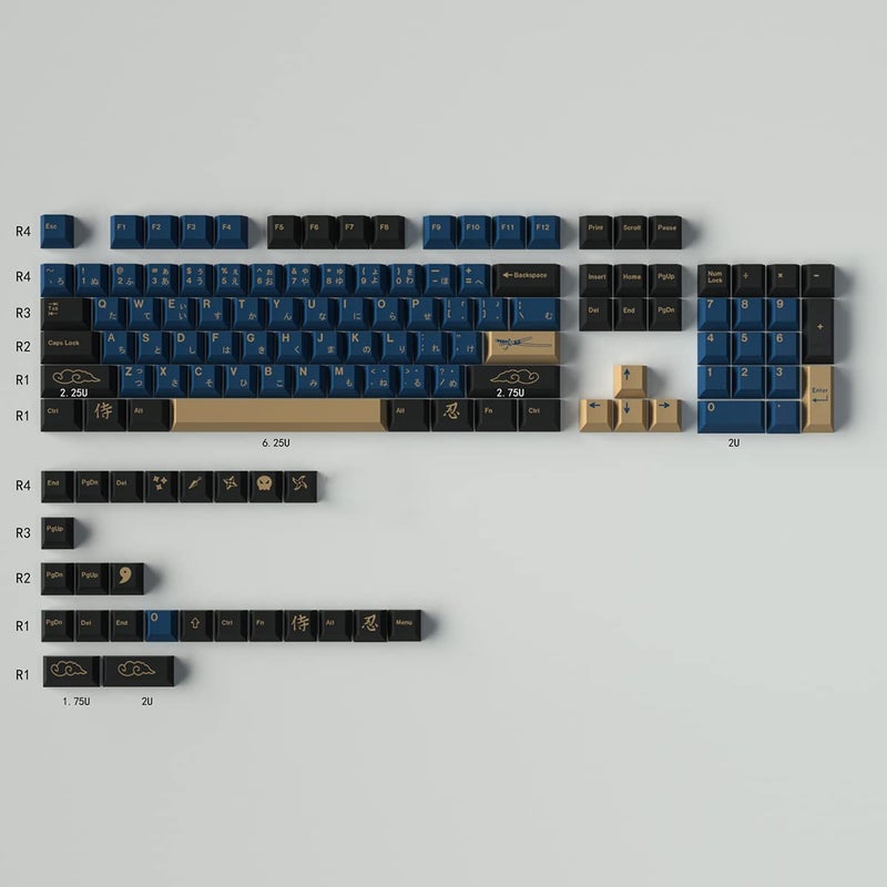 Sumgsn Blue Samurai Keycaps 129 Keys Cherry Profile Dye Sub PBT Keycap Set Japanese Key caps Fit for 61/64/87/104/108 Cherry Mx Switches Mechanical Keyboard - Image 2