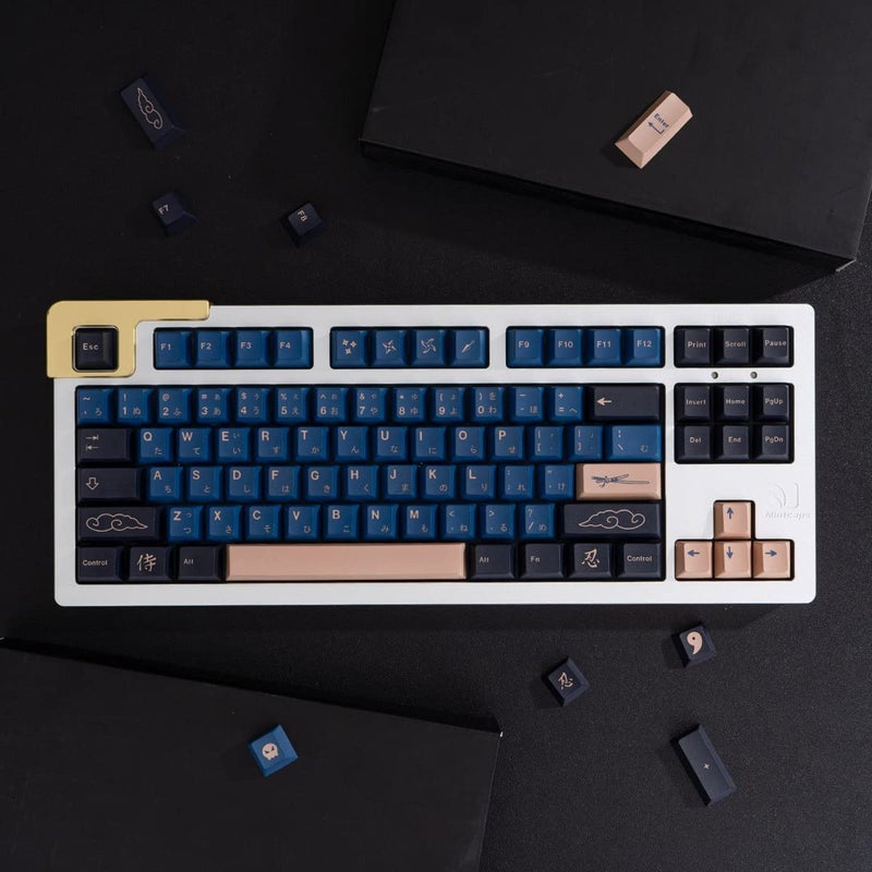 Sumgsn Blue Samurai Keycaps 129 Keys Cherry Profile Dye Sub PBT Keycap Set Japanese Key caps Fit for 61/64/87/104/108 Cherry Mx Switches Mechanical Keyboard - Image 3