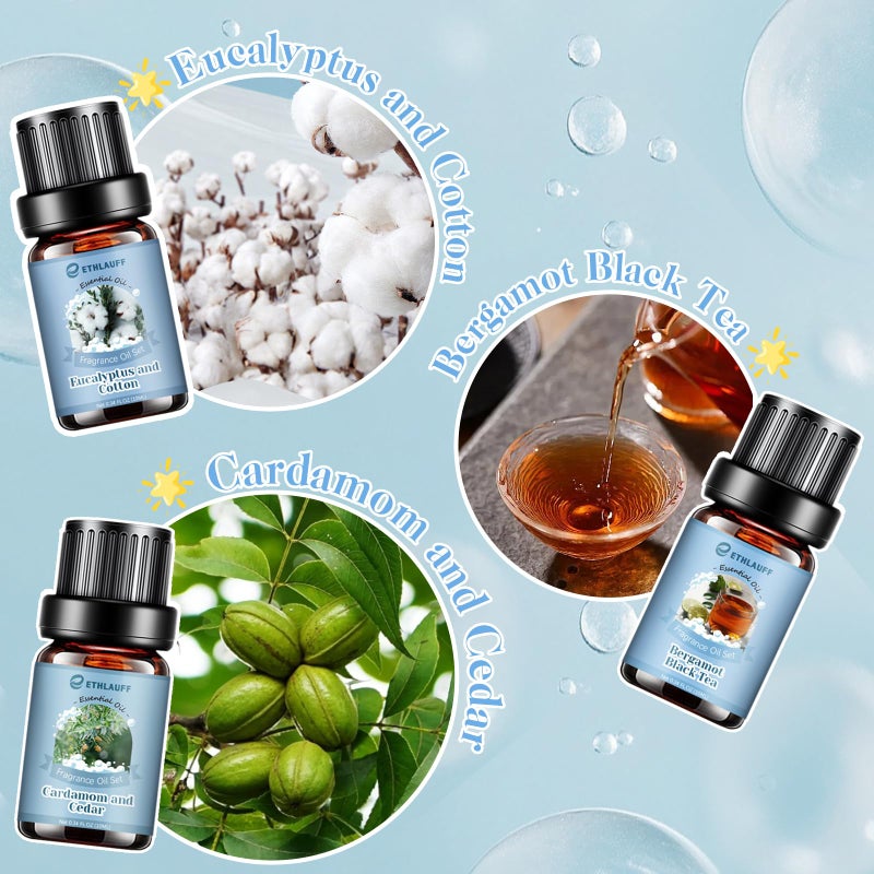 Ethlauff Clean Essential Oils Set, Laundry Collection Essential Oils Set, Pack of 6 Fragrance Oil for Diffuser for Home, Use with Wool Dryer Balls Scents - Fresh Linen, Clean Breeze, Eucalyptus and Cotton - Image 4