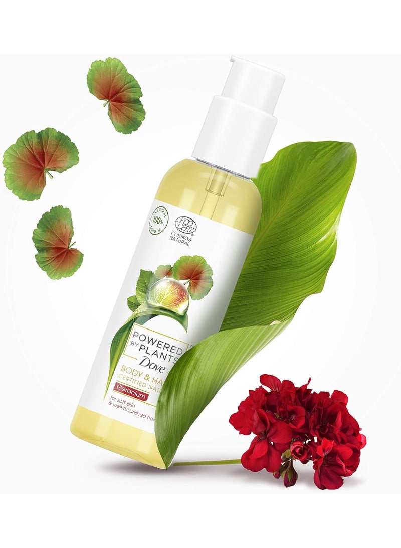 Dove Geranium Body and Hair Oil, enriched with effective botanical ingredients for soft skin and healthy hair, 100ml