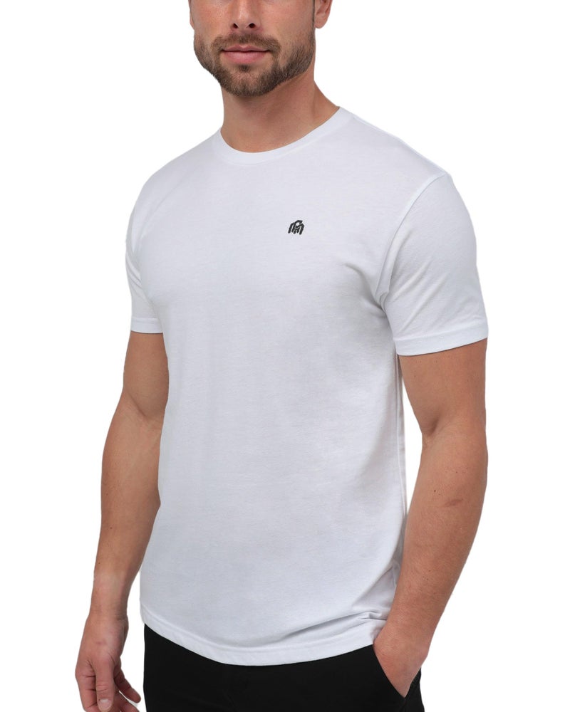 INTO THE AM Men's Fitted Crew Neck Logo Basic Tees - Modern Fit Fresh Classic Short Sleeve T-Shirts for Men (White, Large) - Image 1