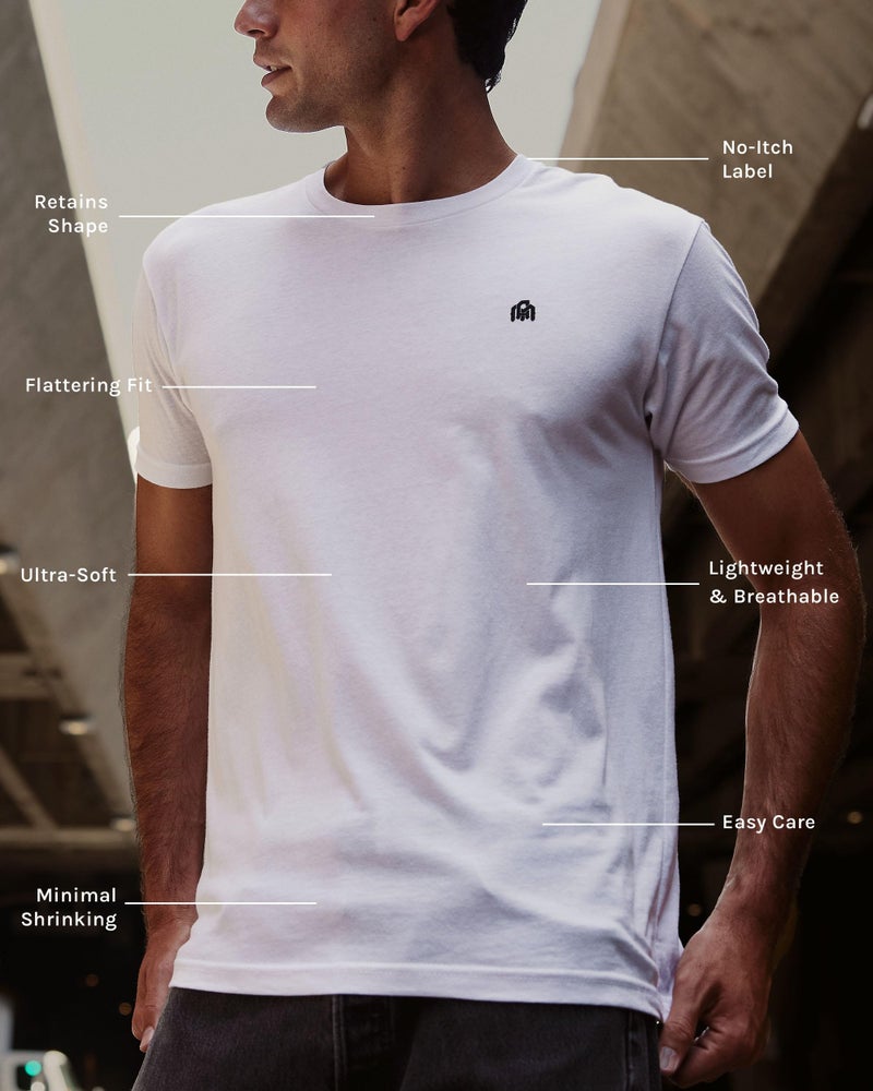 INTO THE AM Men's Fitted Crew Neck Logo Basic Tees - Modern Fit Fresh Classic Short Sleeve T-Shirts for Men (White, Large) - Image 2