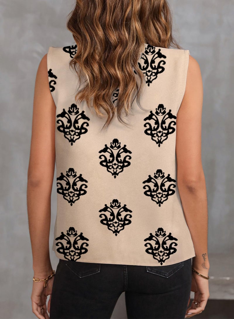 EVALESS Sleeveless Tops for Women Trendy 2026 Boho Pleated V Neck Sleeveless Work Business Blouses Khaki L - Image 2