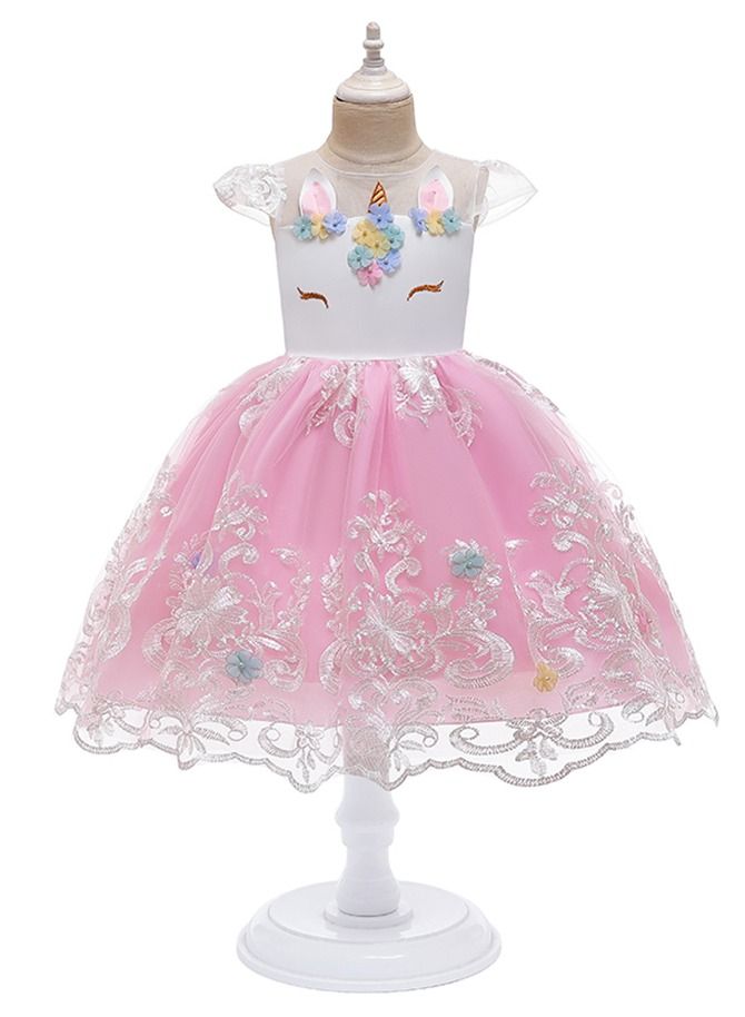 Loquat Summer new unicorn children's dress princess skirt children's dress girls WHITE  - Image 1