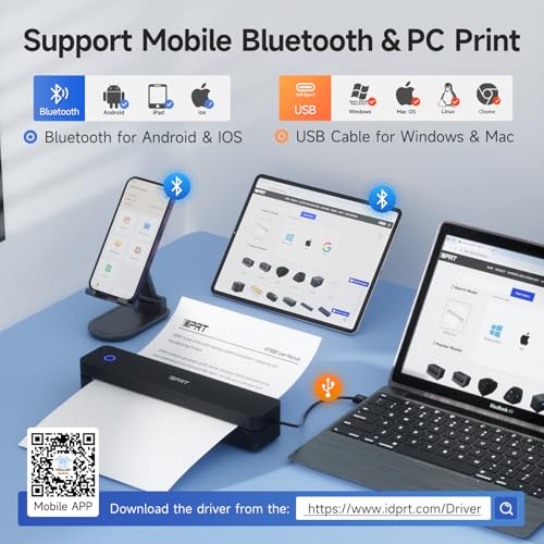 iDPRT Portable Printer Wireless for Travel Bluetooth Mobile Printer Support for 85x11 US Letter Inkless Compatible with iOS Android Laptop for Office Car and Home 300DPI Black - Image 3
