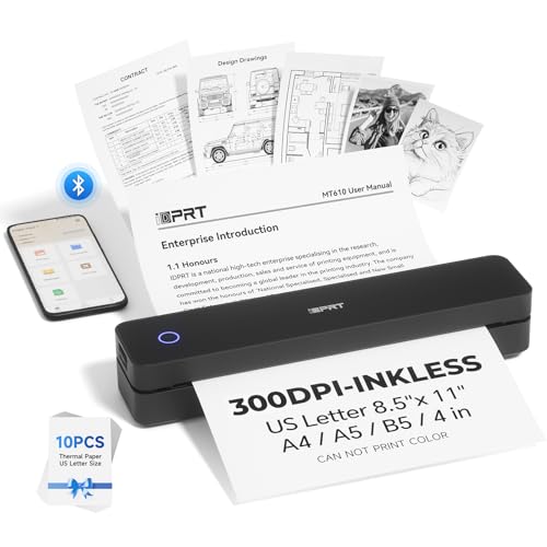iDPRT Portable Printer Wireless for Travel Bluetooth Mobile Printer Support for 85x11 US Letter Inkless Compatible with iOS Android Laptop for Office Car and Home 300DPI Black - Image 1