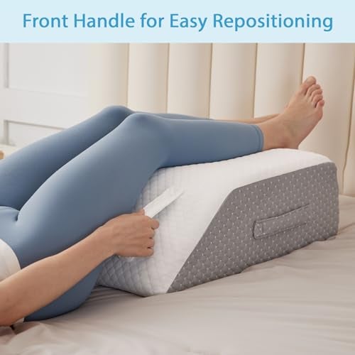 MEGCXIT Leg Pillow Elevation Blood Circulation, Leg Wedge for Elevation for Swelling, Leg Elevating Pillow for After Surgery, Memory Foam Foot Knee Pillow for Back Sleeping 24×19×8 Inch White/Grey - Image 5