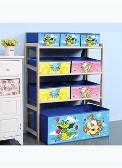 4 Tier Children's Toy Storage Unit with 8 Pattern Canvas Bins Removable Boxes for Kids Room,Toy Box and Storage,Toy Organiser,Nursery Playroom Display Stand(Dragon)