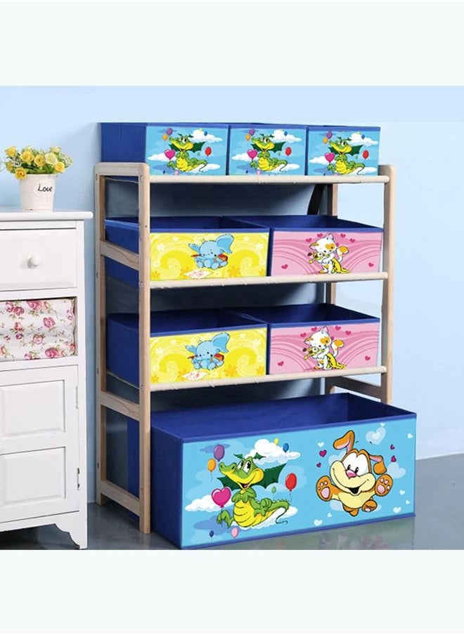 Arabest - 4 Tier Children's Toy Storage Unit with 8 Pattern Canvas Bins Removable Boxes for Kids Room,Toy Box and Storage,Toy Organiser,Nursery Playroom Display Stand(Dragon) - Image 1