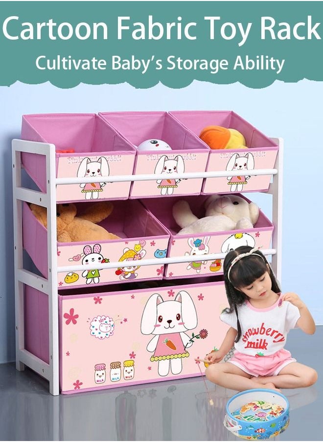Arabest - 4 Tier Children's Toy Storage Unit with 8 Pattern Canvas Bins Removable Boxes for Kids Room,Toy Box and Storage,Toy Organiser,Nursery Playroom Display Stand(Dragon) - Image 1