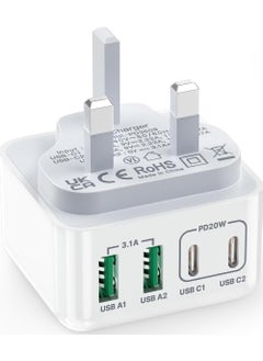 روك بو شاحن USB C بقوة 40 وات، 4 منافذ، شاحن حائط USB C مع منفذ USB C مزدوج + USB A، محول شاحن سريع PD 3.0، قابس شاحن متعدد قابس USB C لهاتف iPhone 15 14 13 Pro Max، iPad، Samsung، Tablet، Pixel  - Image 1